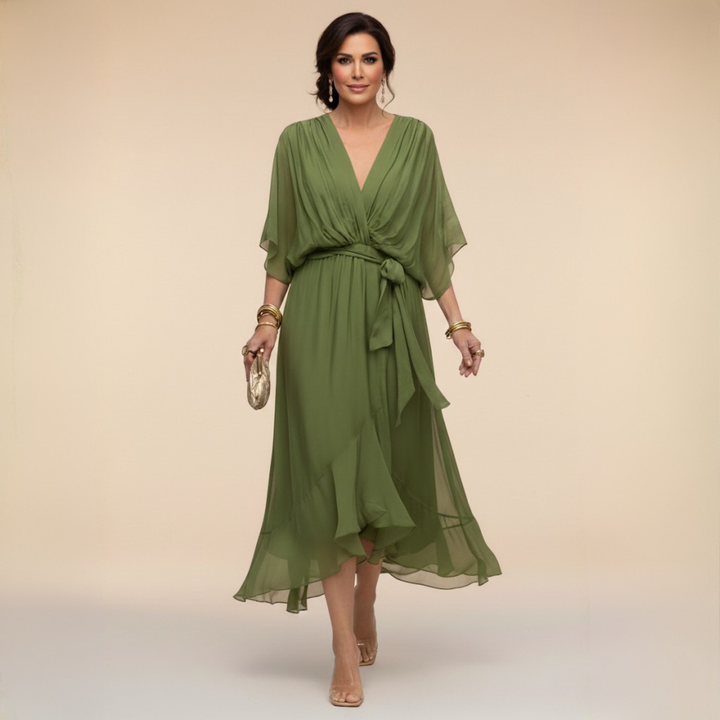 HELEN | ELEGANT V-NECK MIDI DRESS