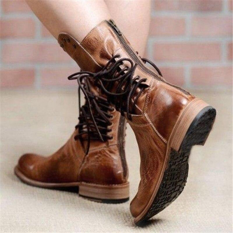 JOAN | VINTAGE LACE-UP STUDDED MID-CALF BOOTS