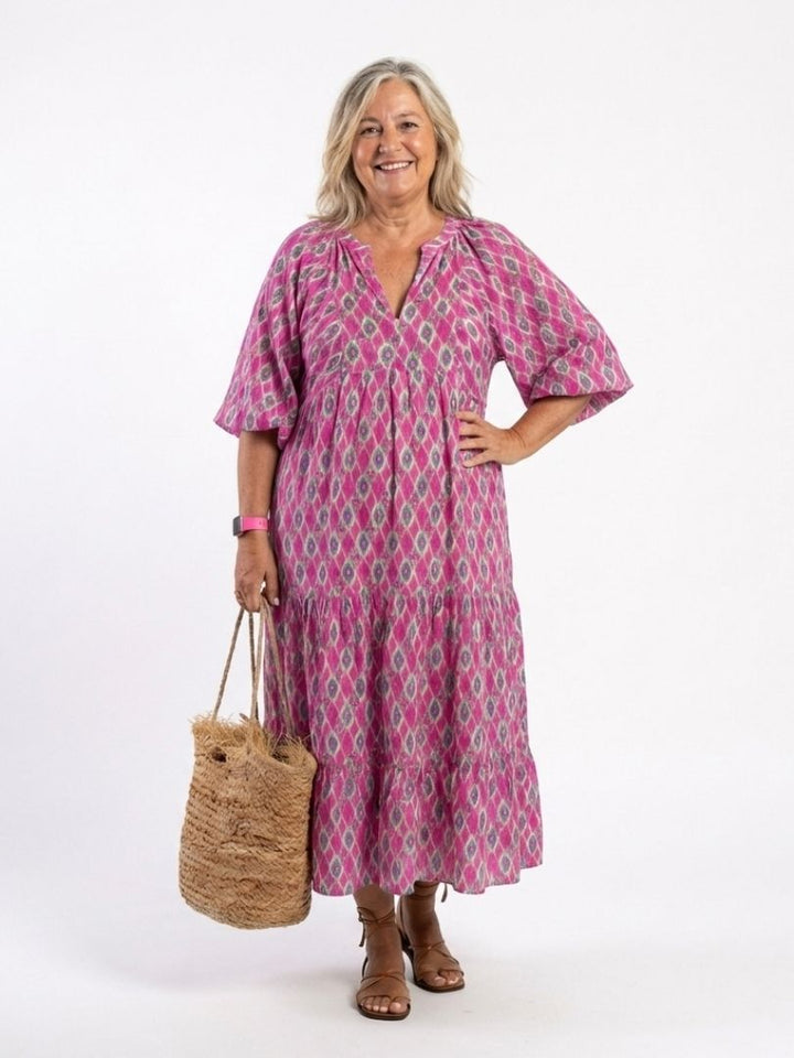 PAULINE | PATTERNED V-NECK MIDI DRESS