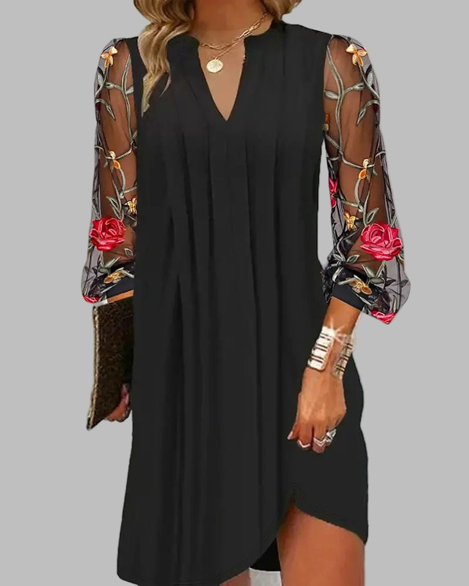 Julia | Embroidered Sleeve Midi Dress