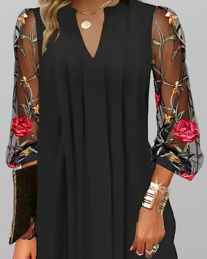 Julia | Embroidered Sleeve Midi Dress