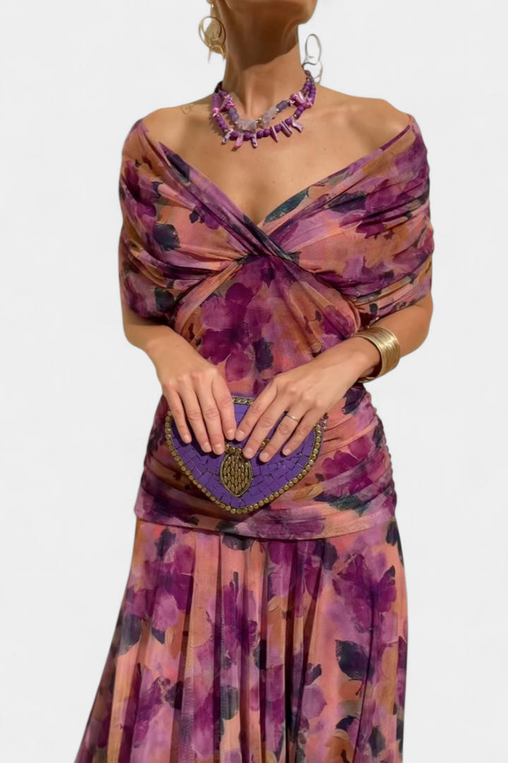Florendra | Long Floral V Neck Dress