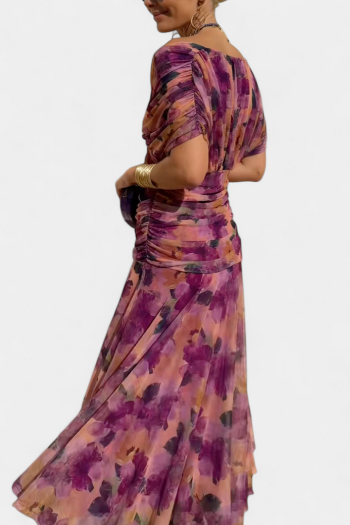 Freya | Flowing Floral V Neck Dress