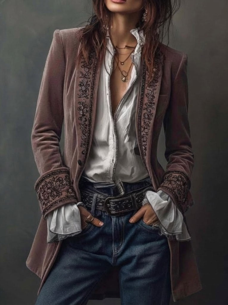Elara | Embroidered Longline Jacket
