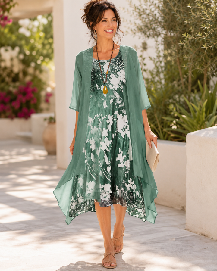 Florence Floral Two-Layer Dress - Green